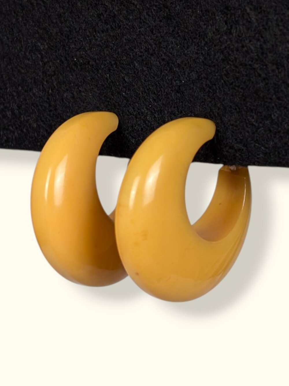 Vintage Yellow Bakelite Chunky Hoop Earrings